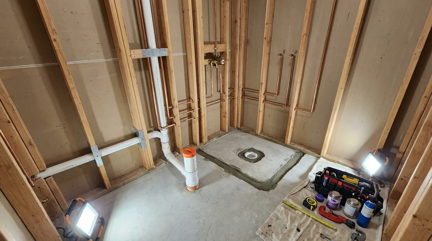 Bathroom rough-in plumbing during remodel by Johns Plumbing LLC in George West