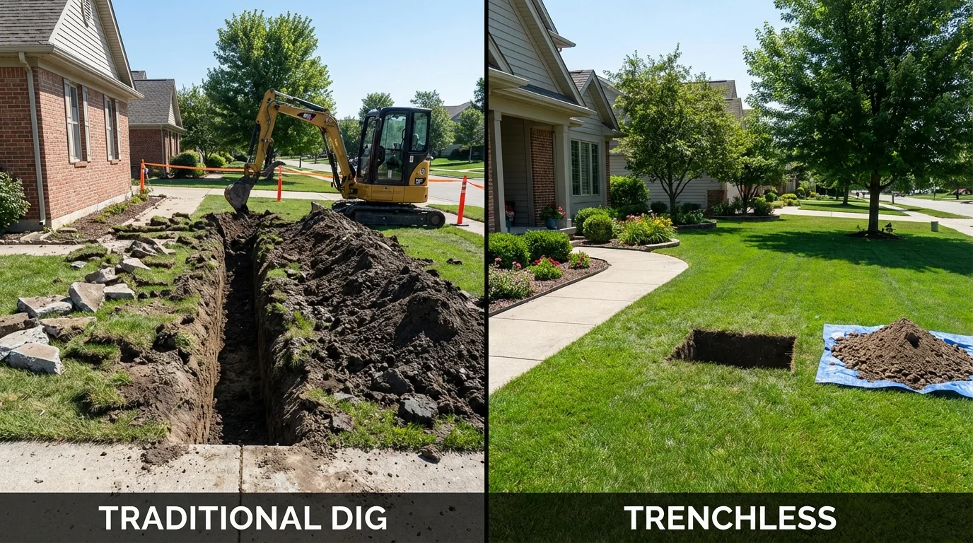 Trenchless sewer repair with minimal yard damage versus traditional excavation in George West, TX